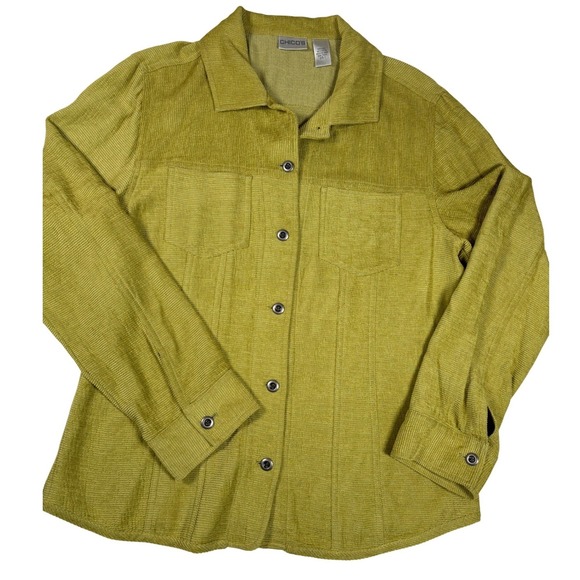Chico's Tops - Chicos Womens Silk Blend Ribbed Button Down Shirt Jacket Size 1 Chartreuse Green